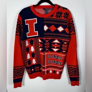 FOCO Illinois UofI Illini Themed Orange and Blue Ugly Christmas Sweater Size M